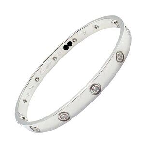 Authentic! Cartier Love 18k White Gold 10 Diamond Bangle Bracelet Sz 18 + Cert